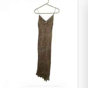 Laundry By Shelli Segal Olive Green and Rust Paisley Slip Dress